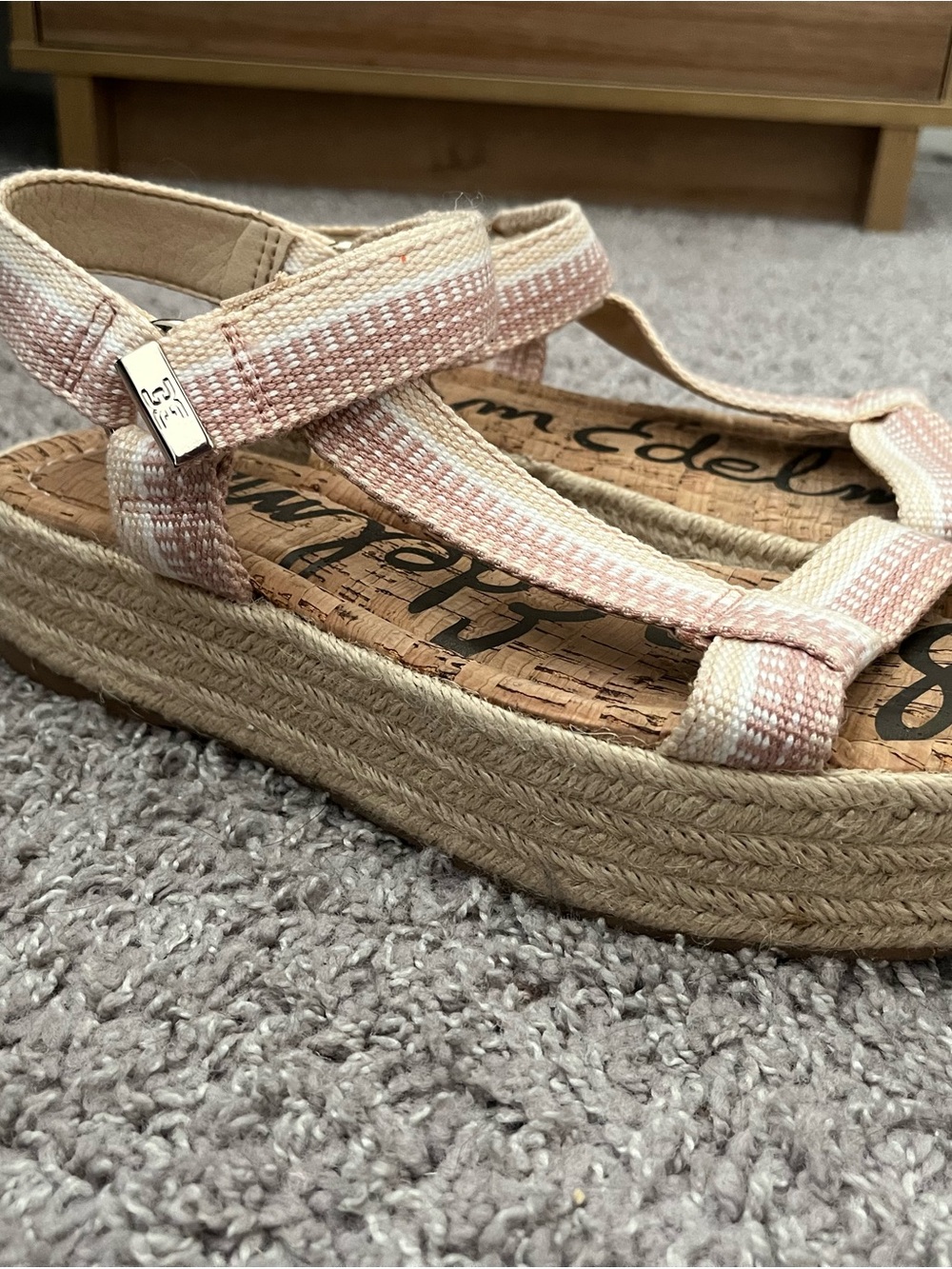 Sam Edelman Pink Striped Platform Espadrille Sandals